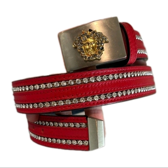 Versace Accessories - Versace Medusa Red & Gold Rhinestone Belt Women's (36" Total Length)
